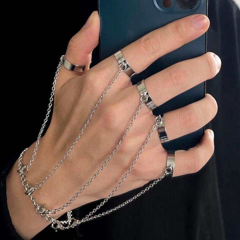 Pulseira Geométrica de Pulso com Anéis Punk