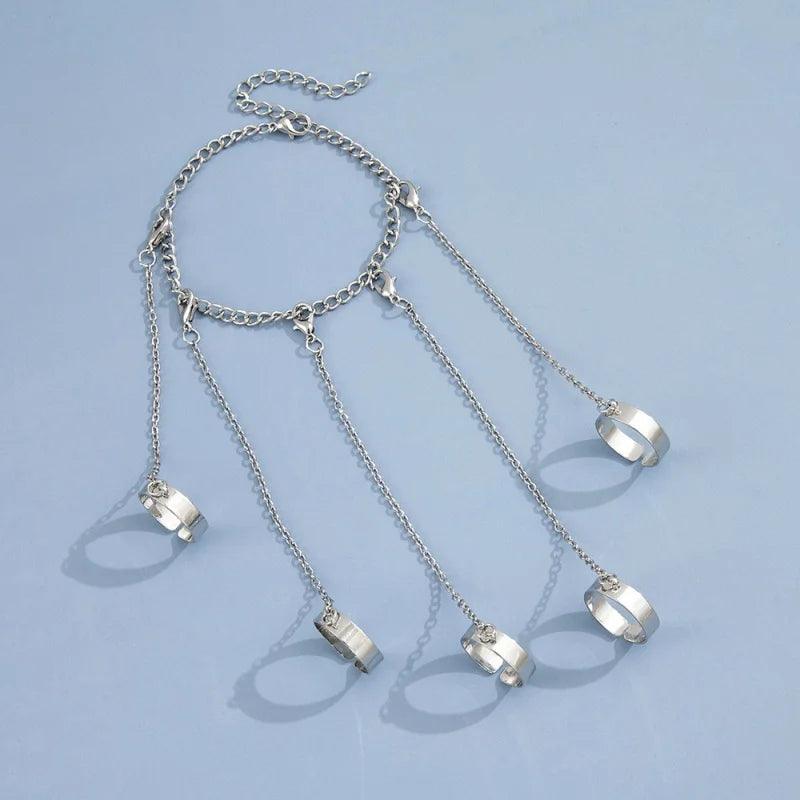 Pulseira Geométrica de Pulso com Anéis Punk