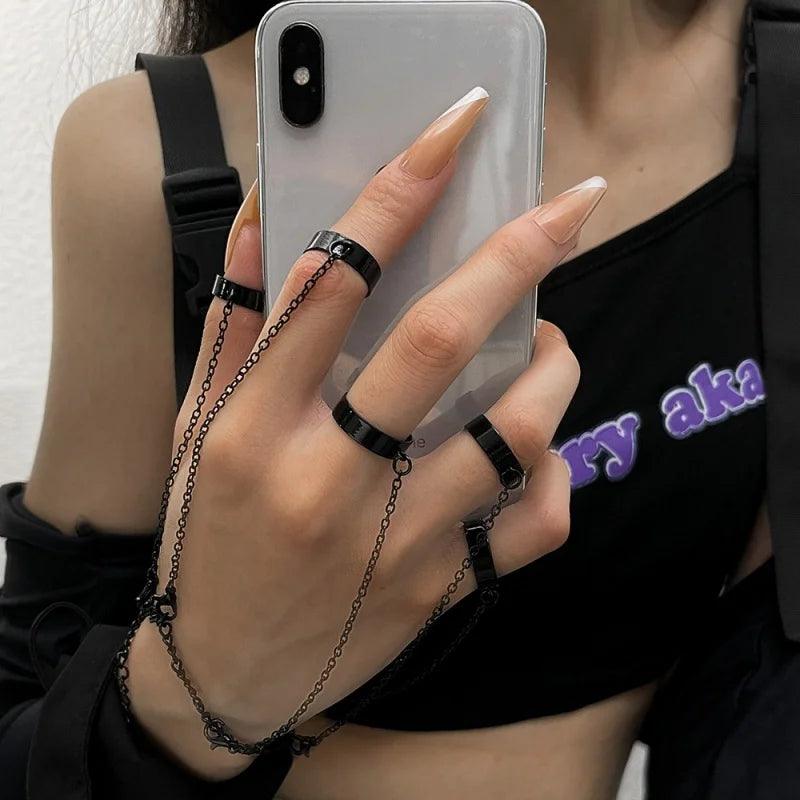 Pulseira Geométrica de Pulso com Anéis Punk