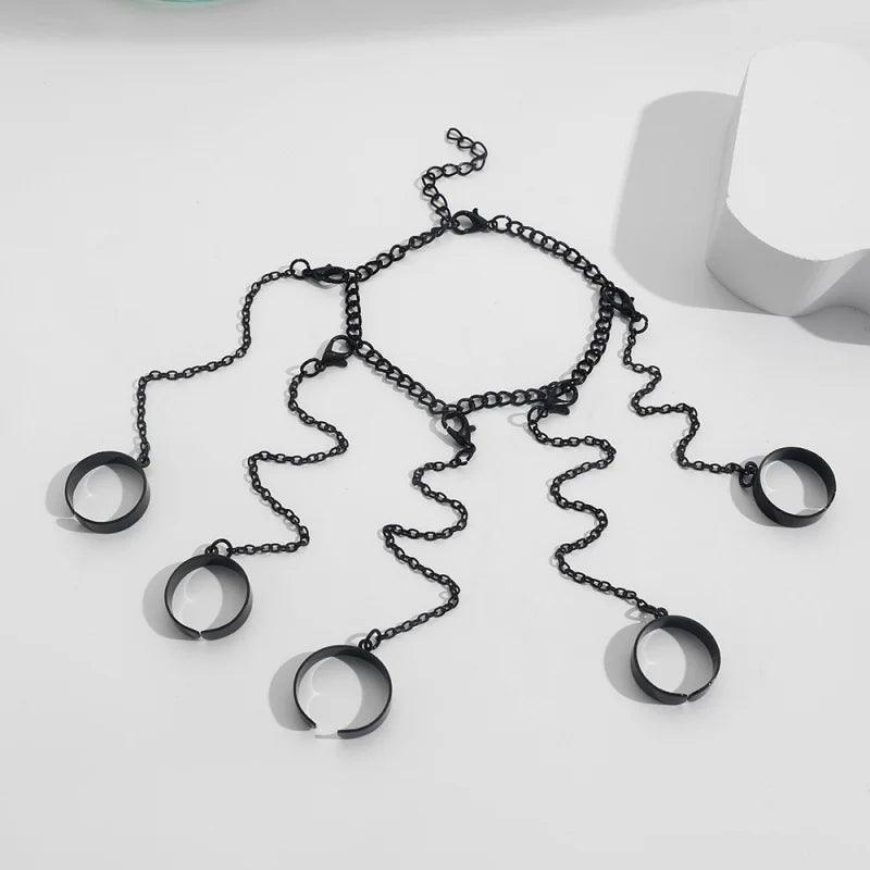 Pulseira Geométrica de Pulso com Anéis Punk